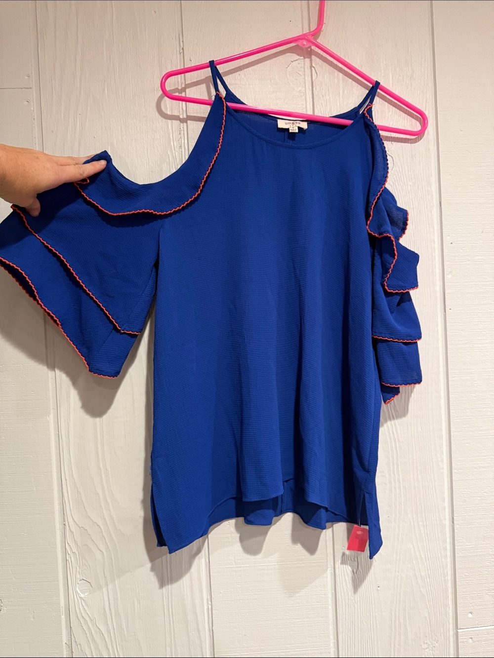 Umgee Cold-Shoulder Ruffle Women's Top in Royal Blue